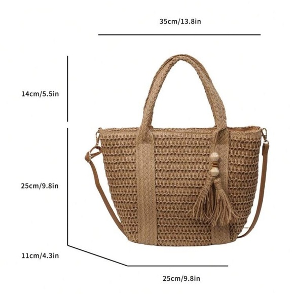 Chic Woven Tote Bag with Tassel Accent - Picture 3 of 10
